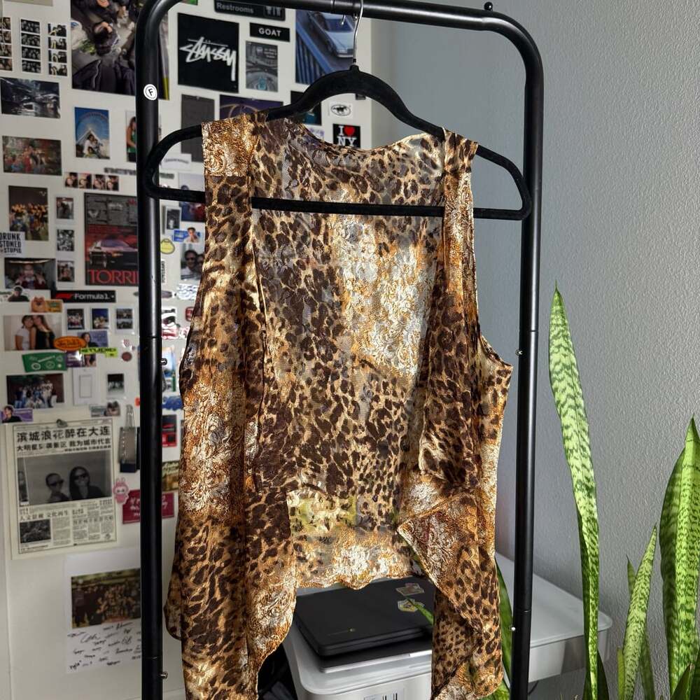 Vintage Johnny Women's Lightweight Sleeveless Draped Open Cardigan LEOPARD